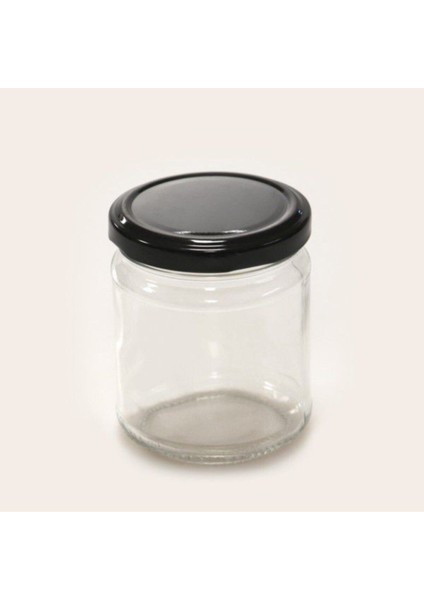 28 Adet 210 cc Siyah Kapaklı Cam Kavanoz Seti, Ekru Renkli, Dayanıklı ve Şık Tasarım