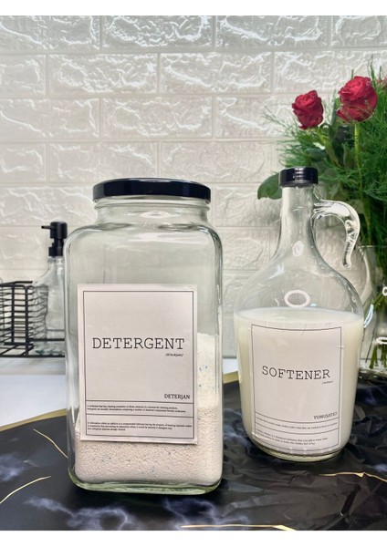 3000ML Deterjan Kavanozu ve 1500ML Yumuşatıcı Şişesi Seti Siyah