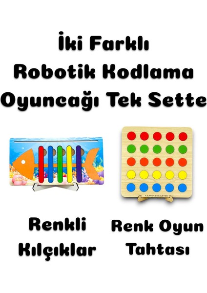 Renkli Robotik Kodlama Seti, 2 Oyuncak, Kılçıklar ve Oyun Tahtası ile Eğlence