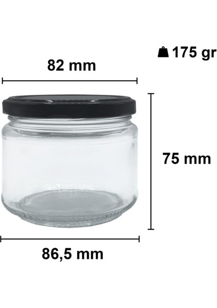 Şeffaf Cam Kavanoz 300 Ml, Siyah Metal Kapak, 24 Adet fiyatları