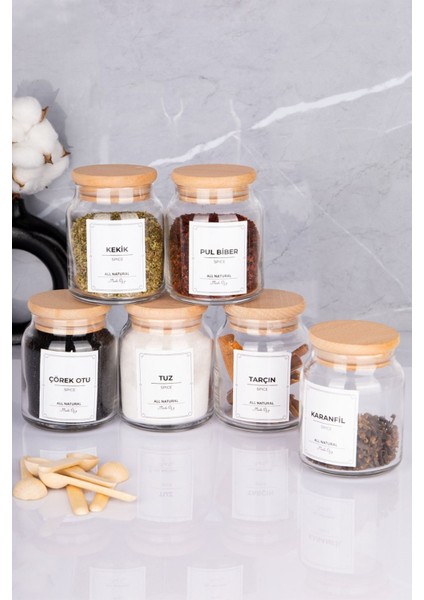 Ahşap Kapaklı 300 ml 12 Kavanoz ve 12 Mini Baharat Kaşığı, 24 Parça Set fırsatları