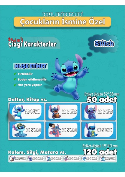 Stitch Etiket Isme Özel Hobi - Okul Seti 170 Adet