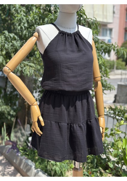 Kadın Siyah Müslin Alt Üst Takım Beli Lastikli Etek ve Bluz indirimleri