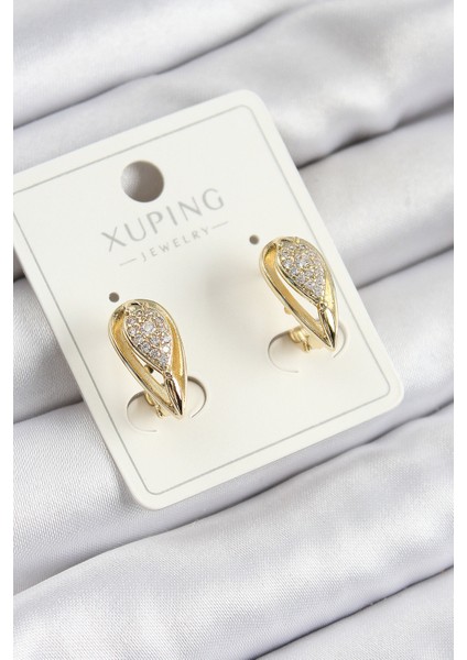 Xuping Zirkon Taşlı Damla Model Gold Renk Kadın Küpe