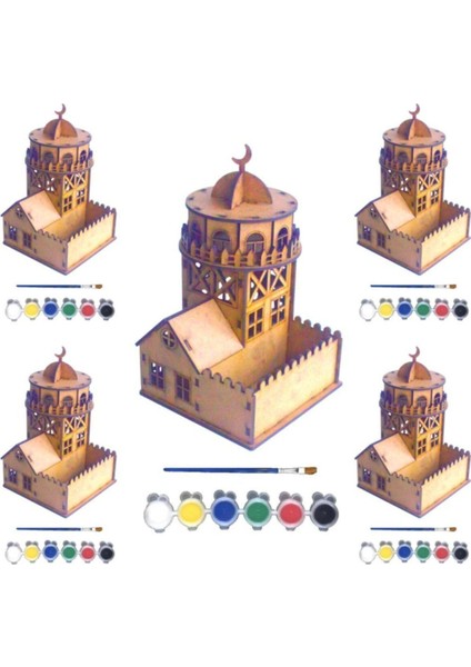 Ahşap 3d/küpe Puzzle 5'li Kız Kulesi Boyama Seti, Eğlenceli ve Renkli 19,5X13X12CM