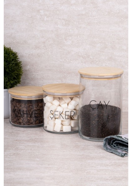 3'lü Bambu Kapaklı Cam Kavanoz Seti Şeffaf Etiketli Çok Amaçlı Saklama Kapları fırsatları