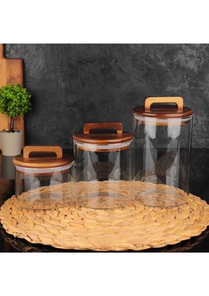 3'lü Vakumlu Akasya Kapaklı Cam Baharatlık Seti, Şık ve Kullanışlı Tasarım fiyatları