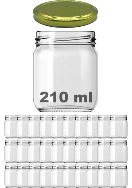 Altın Renkli 210 ml Şeffaf Cam Kavanoz, Kapaklı, 30 Adet Set