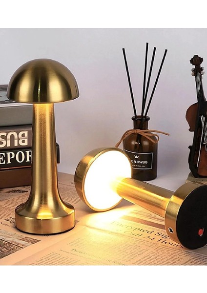 Şık Metal Mantar Masa Lambası, Kablosuz, LED Işıklı, 5V, 3 Renk Seçeneği
