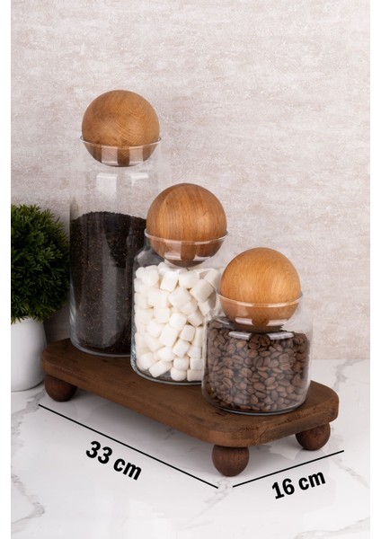 Doğal Ahşap Stantlı 3'lü Cam Kavanoz Seti, Top Kapağı, 3 Farklı Boy (1300-800-500 Ml) fiyatları