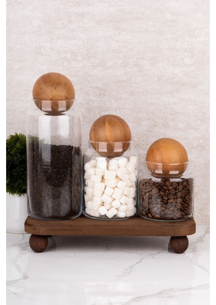 Doğal Ahşap Stantlı 3'lü Cam Kavanoz Seti, Top Kapağı, 3 Farklı Boy (1300-800-500 Ml) fırsatları