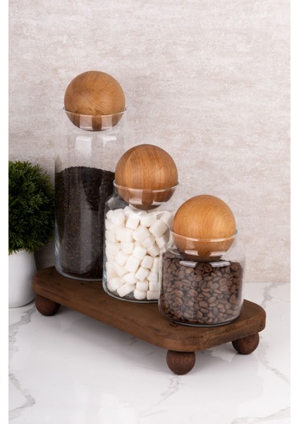 Doğal Ahşap Stantlı 3'lü Cam Kavanoz Seti, Top Kapağı, 3 Farklı Boy (1300-800-500 Ml) indirimleri