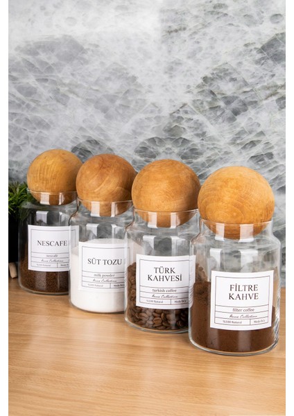 4'lü 800ML Top Kapaklı Cam Saklama Kabı, Türk Kahvesi, Filtre Kahve, Nescafe, Süttozu fiyatları