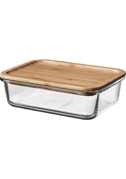 21X15X7 cm Cam Saklama Kabı, Bambu Kapak, Vakumlu, 1 Lt, Turuncu Renk