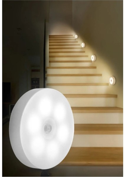 Şarjlı Hareket Sensörlü Yapışkan LED Lamba, 2 Adet, Çok Amaçlı, Beyaz Renk