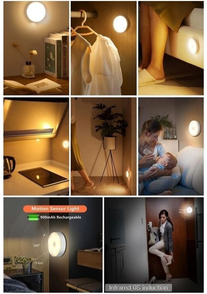 Şarjlı Hareket Sensörlü Yapışkan LED Lamba, 2 Adet, Çok Amaçlı, Beyaz Renk indirimleri