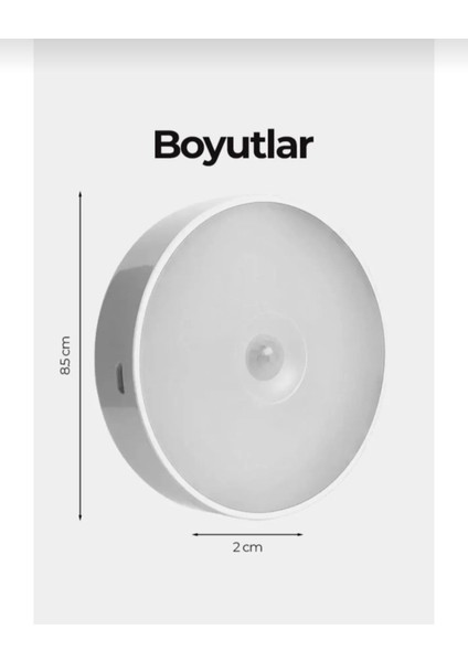 Şarjlı Hareket Sensörlü Yapışkan LED Lamba, 2 Adet, Çok Amaçlı, Beyaz Renk