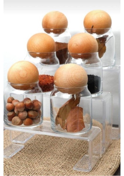 6'lı Ahşap Kapaklı Cam Kavanoz Seti, Şekerlik, Baharatlık, Çerezlik, Saklama, 0,80 Litre