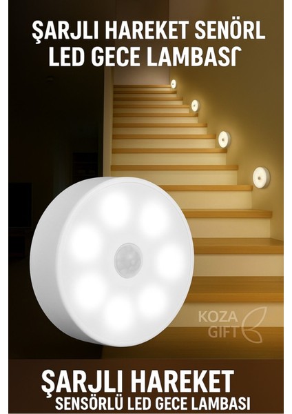 Şarjlı Hareket Sensörlü LED Gece Lambası, Kablosuz Akıllı Işık, Merdiven ve Dolap Aydınlatma fiyatları