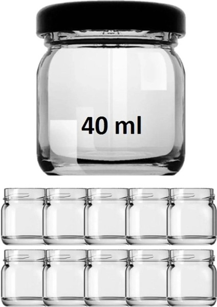 40CC Şeffaf Cam Mini Kavanoz, Siyah Kapak, Bal ve Süs Amaçlı, 50 Adet Set