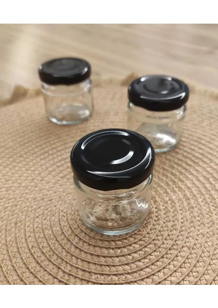 40CC Şeffaf Cam Mini Kavanoz, Siyah Kapak, Bal ve Süs Amaçlı, 50 Adet Set fiyatları