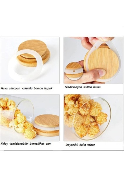 12 Adet Mini Bambu Kapaklı Borosilikat Cam Kavanoz, 200 Ml, Kaşıklı, Turuncu fırsatları