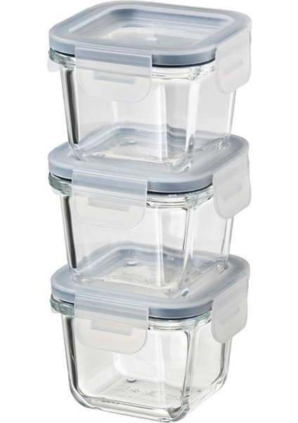 Kare 180 ml Cam Saklama Kabı Seti, 3 Adet, Şık ve Kullanışlı Ev Düzeni Ürünü