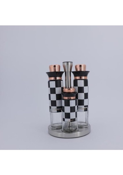 Dama Desenli 5 Parça Lüks Baharatlık ve Yağlık Seti