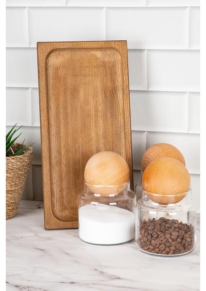 3'lü Ahşap Top Kapaklı Cam Saklama Kabı ve Standlı Baharatlık Seti 500 ml fiyatları