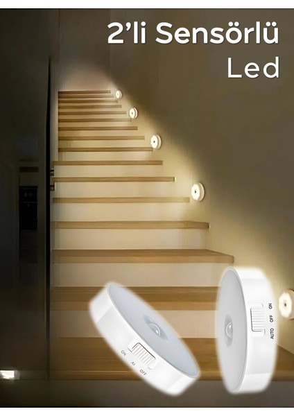 Iki Parçalı Hareket Sensörlü Şarjlı Beyaz LED Lamba, Banyo ve Mutfakta Kullanım