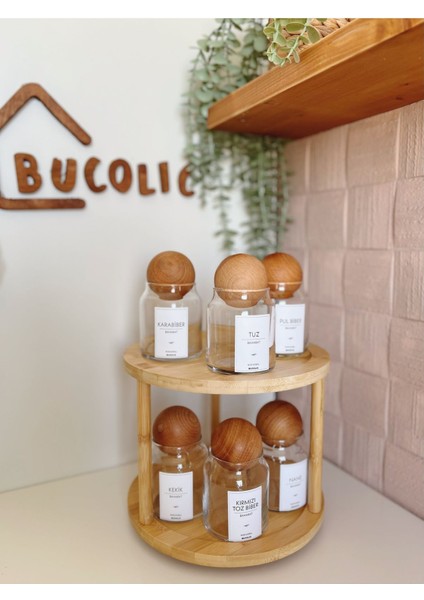 6'lı Cam Baharatlık Seti, Ahşap Kapak ve Döner Stand, 300 ml fırsatları