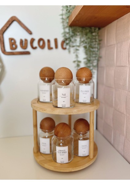 6'lı Cam Baharatlık Seti, Ahşap Kapak ve Döner Stand, 300 ml indirimleri