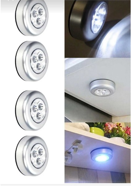 Gri Renkli 4'lü Mutfak Dolap Içi Kablosuz Dokunmatik Aydınlatma Seti