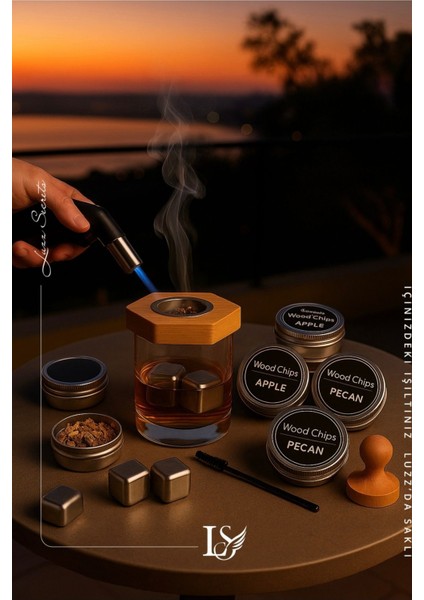 Kokteyl ve Viski Için Premium Tütsü Seti, Çakmak ve Paslanmaz Taş Hediye Paketi fiyatları