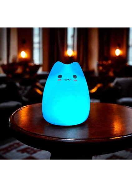 Sevimli Kedi Figürlü Neon Masa Lambası, Mavi Işıklı Dekoratif Aydınlatma fiyatları