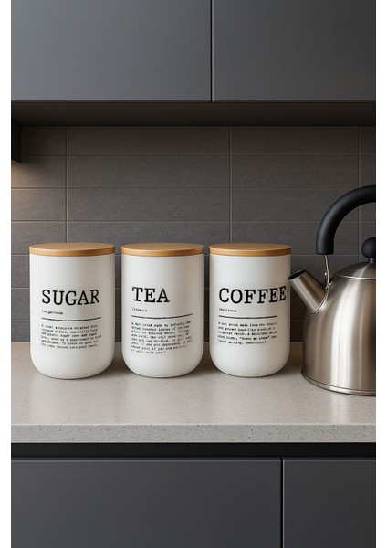 3'lü Vakumlu Bambu Kapaklı Beyaz Kavanoz Seti 900 Ml, Çay, Şeker, Kahve Için Ideal modelleri