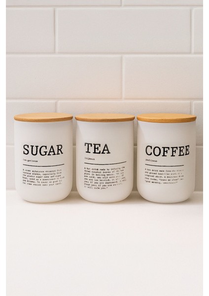 3'lü Vakumlu Bambu Kapaklı Beyaz Kavanoz Seti 900 Ml, Çay, Şeker, Kahve Için Ideal fırsatları