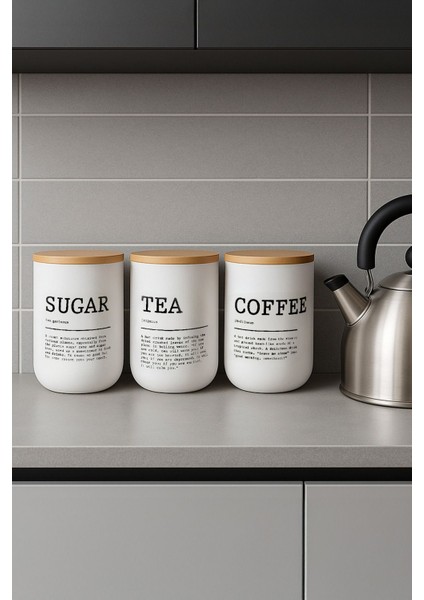 3'lü Vakumlu Bambu Kapaklı Beyaz Kavanoz Seti 900 Ml, Çay, Şeker, Kahve Için Ideal indirimleri