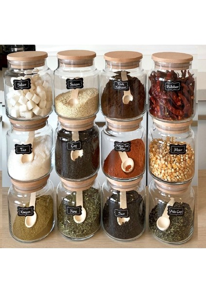 12'li Vakum Kapaklı Cam Kavanoz Seti, 500 Ml, Etiket Hediyeli, Şık ve Kullanışlı