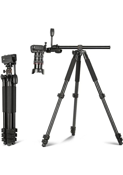 HT-T06 Profesyonel Tripod 190 cm Yatay Kullanım Çok Fonksiyonlu Panoramik Kafa 360 Derece Dönebilir Monopod