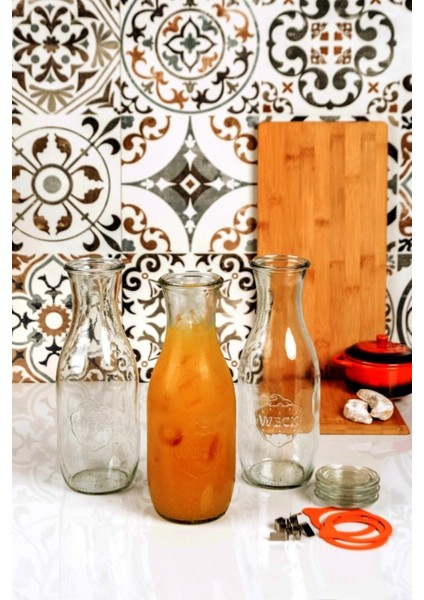 3'lü 1062 ml Cam Meyve Suyu Kavanozu Seti, Beyaz Renk