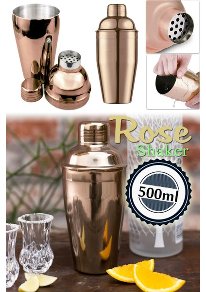 Paslanmaz Çelik Kokteyl Karıştırıcı 500ML Rose Renkli Shaker
