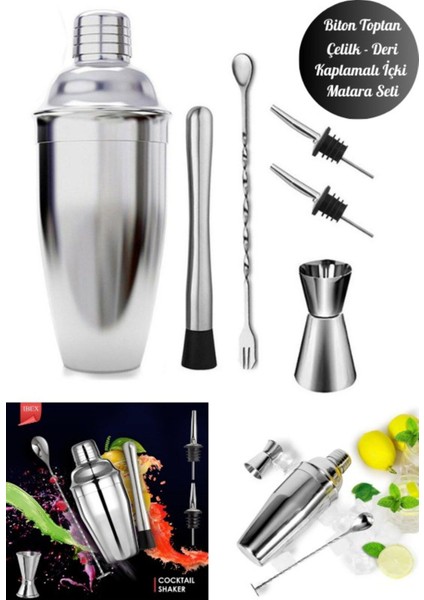 6 Parçalık Çelik Kokteyl Shaker Seti, Pratik ve Şık Barmen Takımı