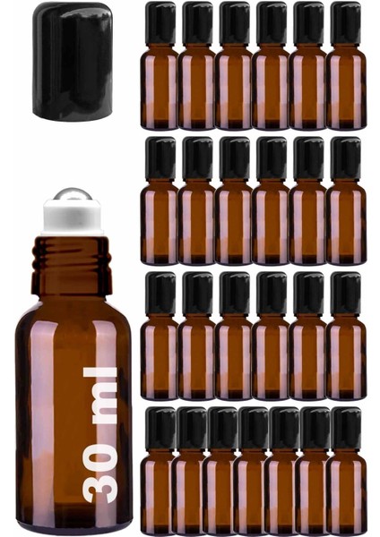 30 ml Amber Çelik Roll On Şişe, 25 Adet, Sızdırmaz Kahverengi Cam Şişe