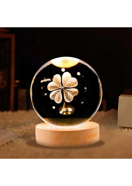 Renkli Kristal Cam Küre, Ahşap Standlı ve Işıklandırmalı Dekor Parçası