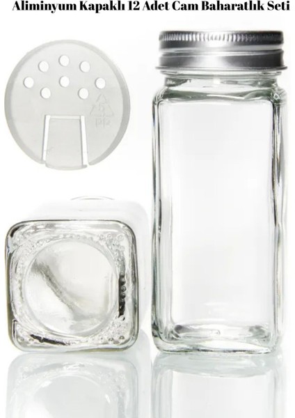 12'li Cam Baharatlık Seti, Alüminyum Kapak ve 32 Etiket Hediye ile Şık Kullanım