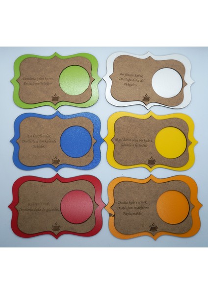 Ahşap – Mdf Lazer Kesim Renkli – Beyaz 6’lı Kahve Fincan Atlığı, Bardak Altlığı, Sunum