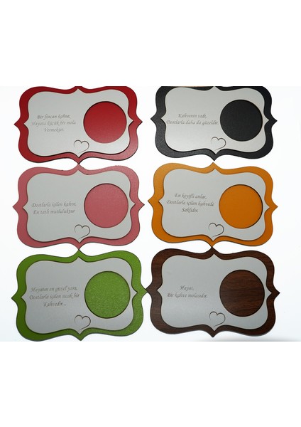 Ahşap – Mdf Lazer Kesim Renkli – Beyaz 6’lı Kahve Fincan Atlığı, Bardak Altlığı, Sunum