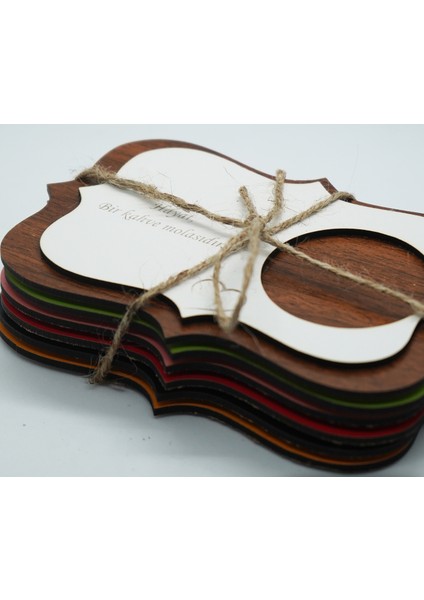 Ahşap – Mdf Lazer Kesim Renkli – Beyaz 6’lı Kahve Fincan Atlığı, Bardak Altlığı, Sunum