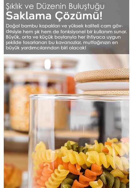 6'lı Bambu Kapaklı Cam Saklama Kabı Seti, 680 Ml, Etiketli, Vakumlu, Şık ve Kullanışlı